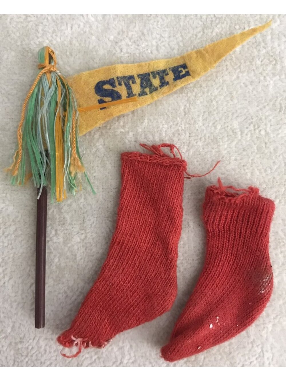 VINTAGE BARBIE KEN FASHION CLOTHES #770 CAMPUS HERO PENNANT & SOCKS ONLY *READ*